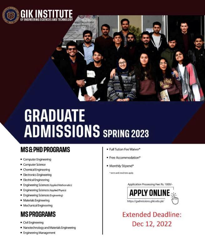 Gik Graduate Scholarships And Assistantship Schemes