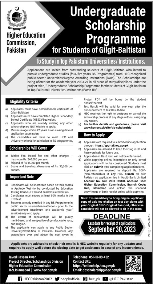 Hec Undergraduate Scholarships For Students Of Gb