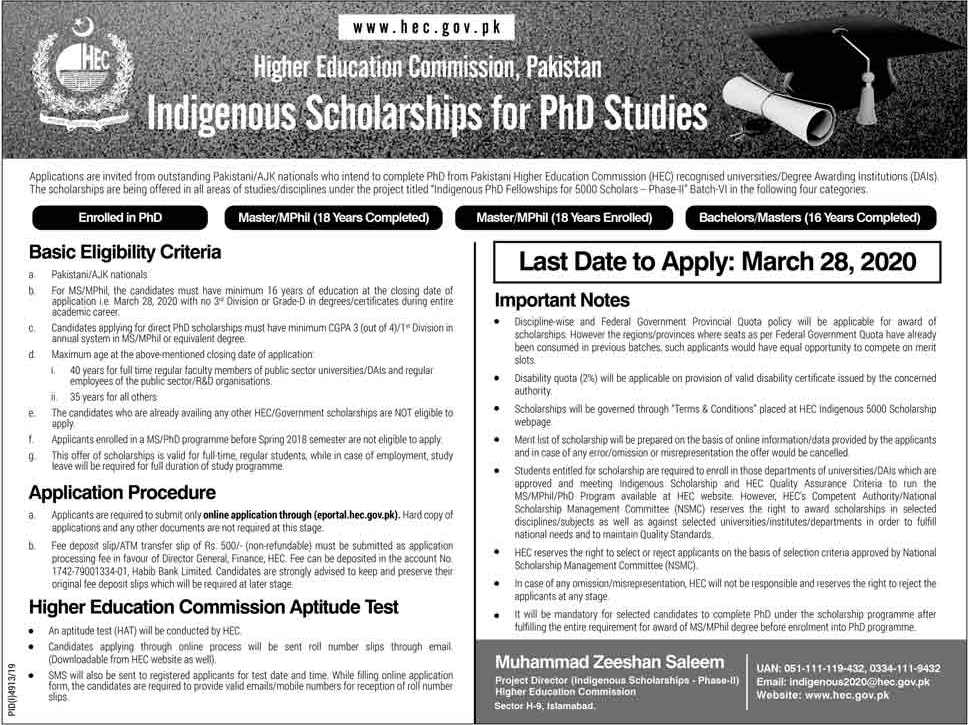 Hec Indigenous Scholarship For Phd