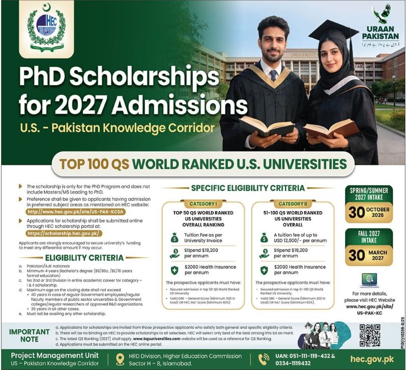 Hec Announces Phd Scholarships Under Us-pakistan Knowledge Corridor Program