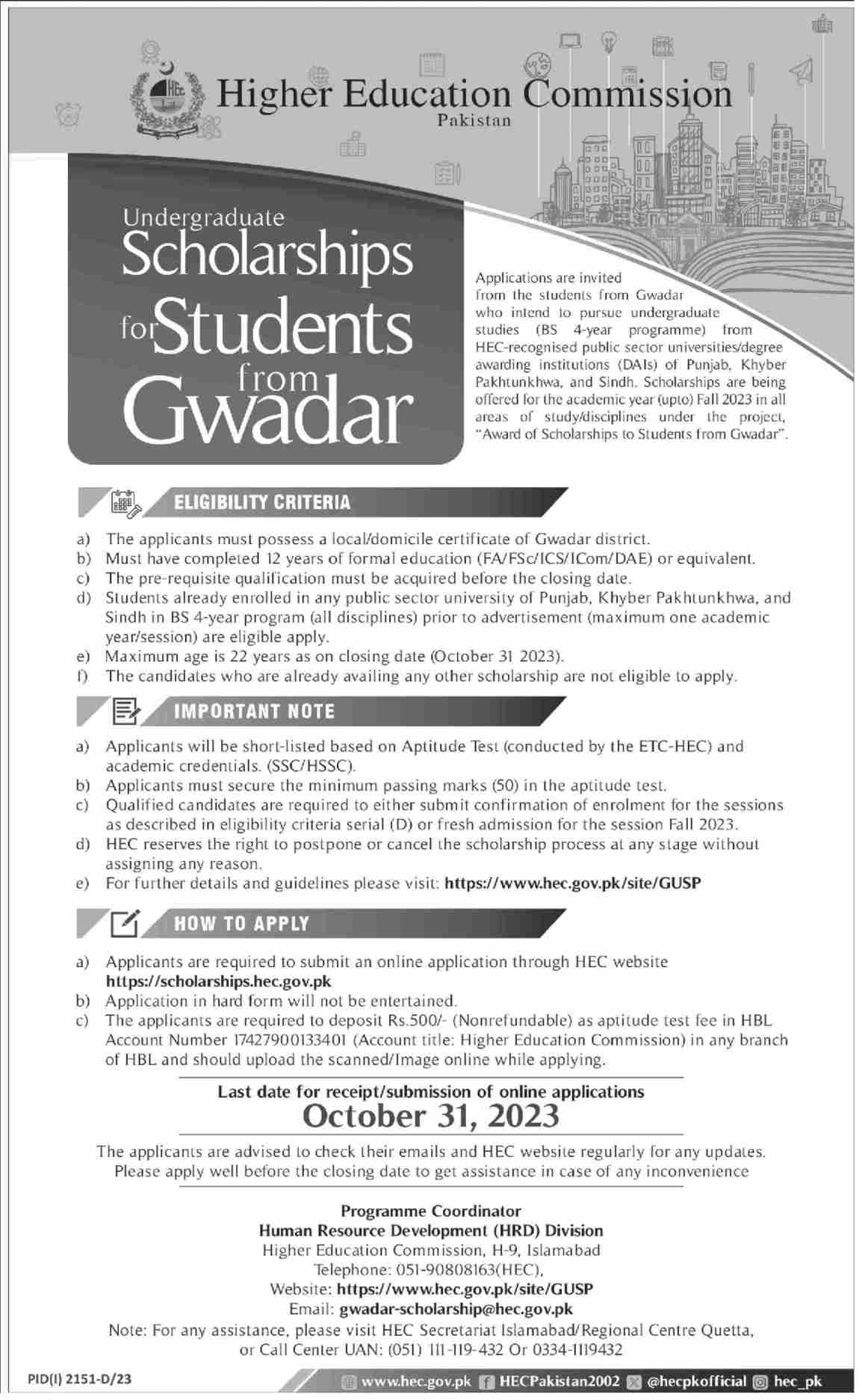 Hec Undergraduate Scholarship For Gwadar Students