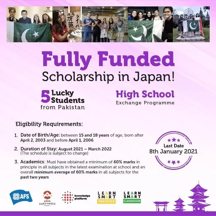 ASF Japan Fully funded scholarship for Matric and Inter Students