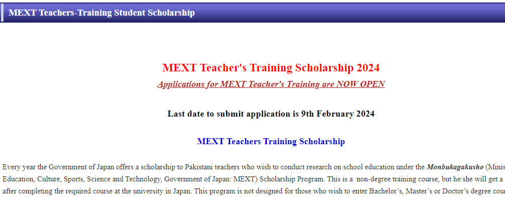 Mext Teachers Training Scholarship Japan