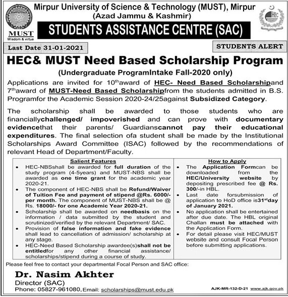 Must And Hec Need Based Scholarships