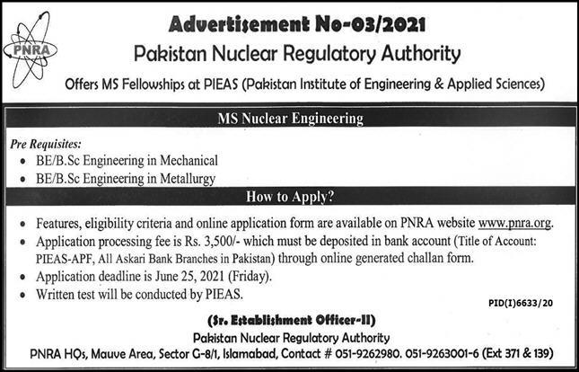 Nuclear Engineering Fellowship / Scholarship By Pnra At Pieas