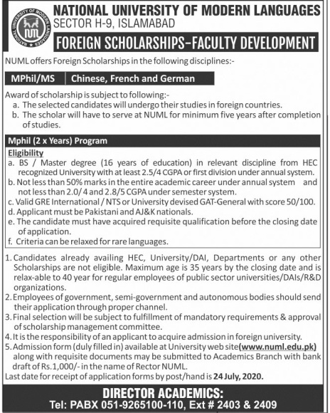 Numl Faculty Development Ms Mphil Foreign Scholarship