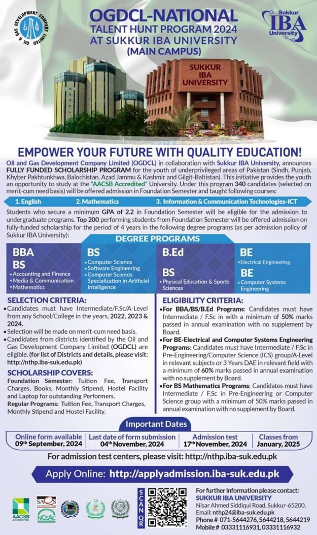 Ogdcl Talent Hunt Iba Sukkur Scholarship