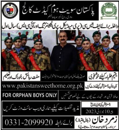 Scholarship For Orphans: Pakistan Sweet Home Cadet College 