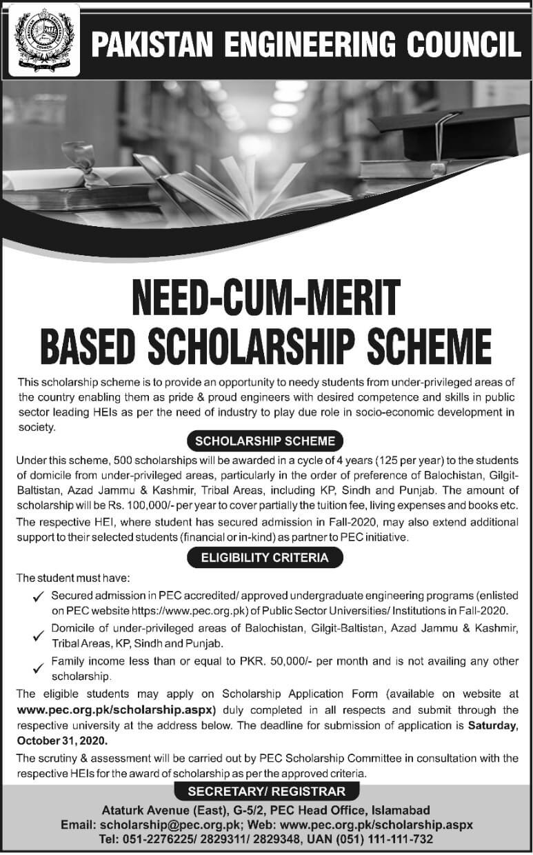 Pakistan Engineering Council Pec Scholarship