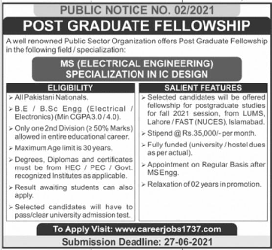 Postgraduate Fellowship In Ms Electrical Engineering