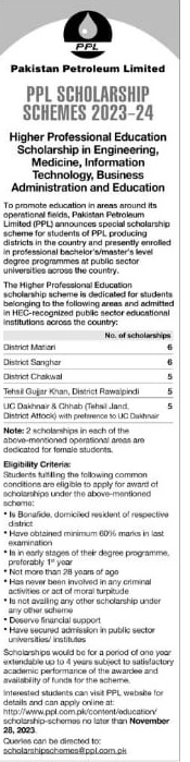 Pakistan Petroleum Limited Ppl Undergraduate Scholarship