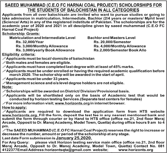 Saeed Muhammad Scholarship For Baluchistan Students