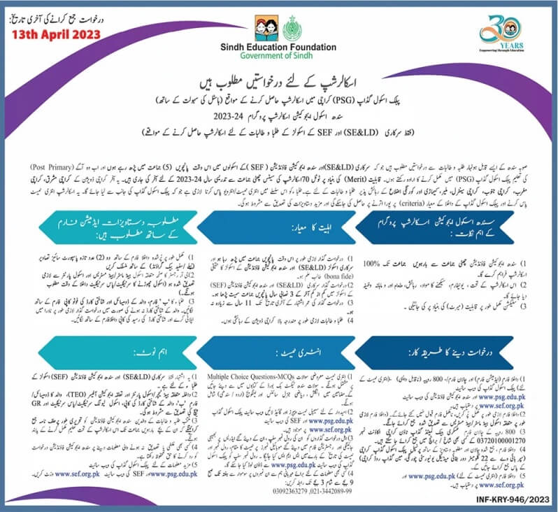 Sindh Education Foundation Scholarship For Karachi
