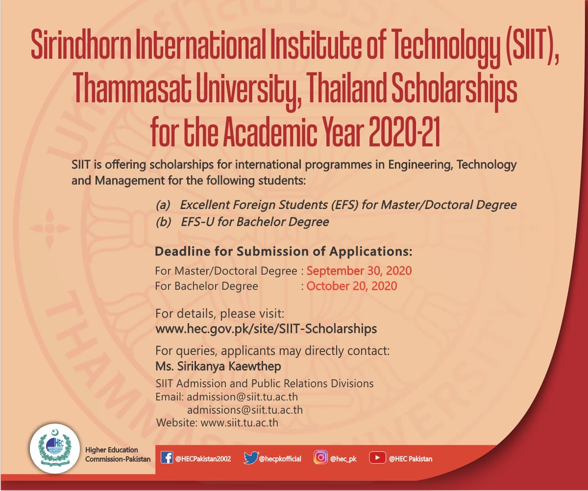 SIIT Thailand Undergraduate and Graduate Scholarship
