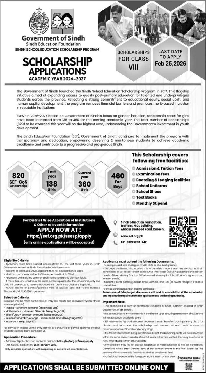 Sindh School Education Scholarship Ssesp By Sef