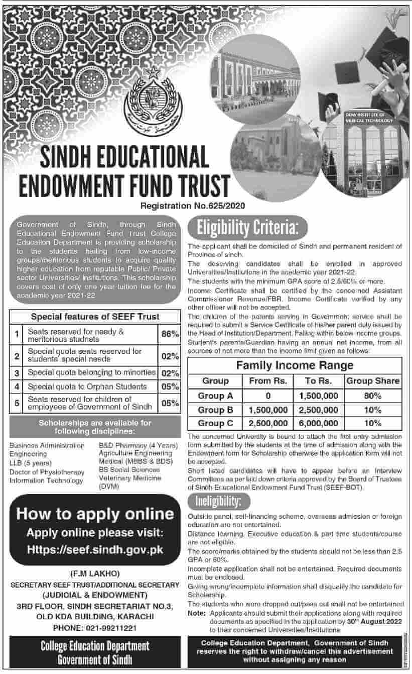 Sindh Education Endowment Fund Seef Scholarship