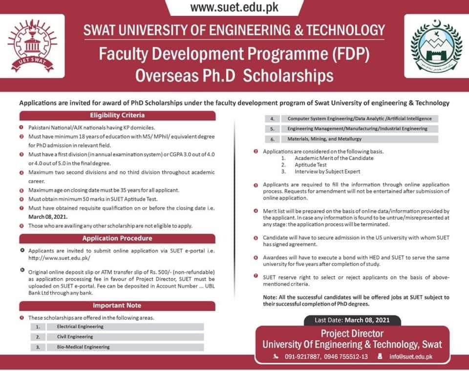 Swat Uet Overseas Phd Scholarship