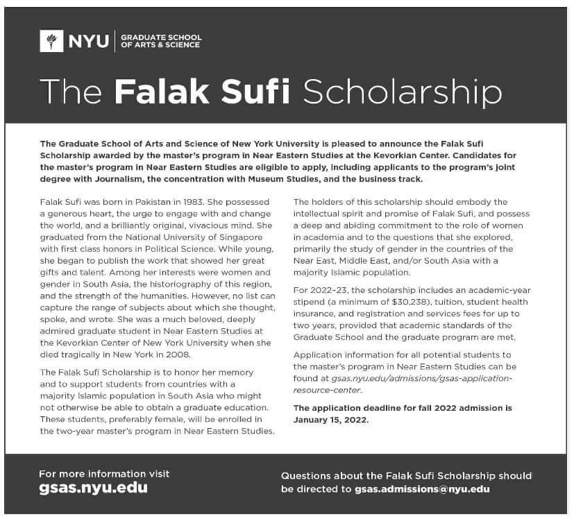 New York University Nyu Offers Falak Sufi Scholarship