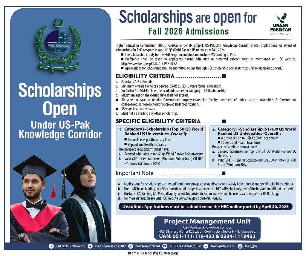 Hec Us Pakistan Knowledge Corridor Fully Funded Phd Scholarship