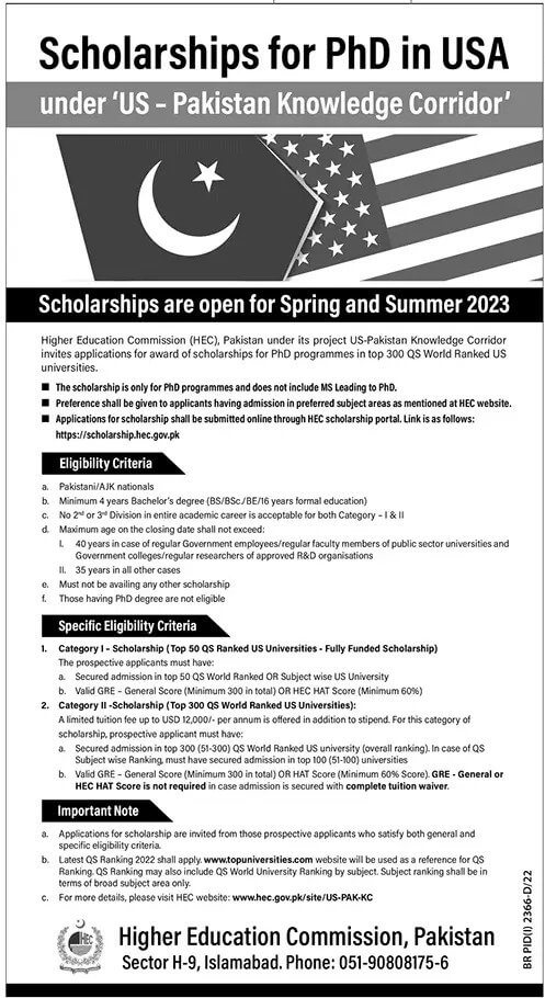 phd scholarship pakistan